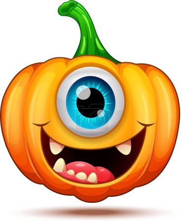Vector illustration of funny and crazy pumpkin character. Halloween cartoon emoticon