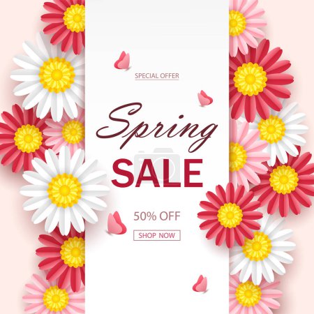 Illustration for Spring sale background with beautiful flowers - Royalty Free Image