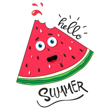 Illustration for Hello summer lettering with watermelon - Royalty Free Image