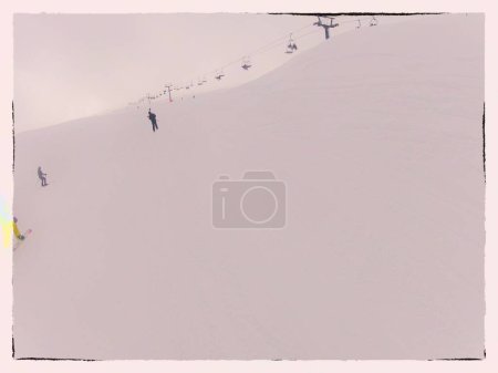 Photo for Winter ski resort. People go snowboarding. Post-processing. - Royalty Free Image