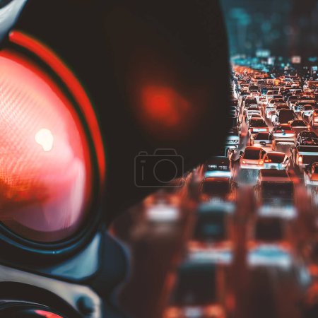 Photo for Red traffic light. Traffic jams and congestion on the streets. - Royalty Free Image