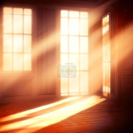 Ein Raum mit Fenstern im Sonnenlicht