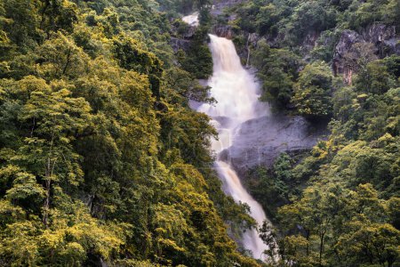 el impresionante Surprise Falls en Barron Gorge, cerca de Cairns, FNQ, Australia. Cascada en medio de una exuberante selva tropical, esta serena cascada cautiva por su belleza natural y su entorno tranquilo