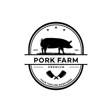 vintage pork farm logo vector template illustration