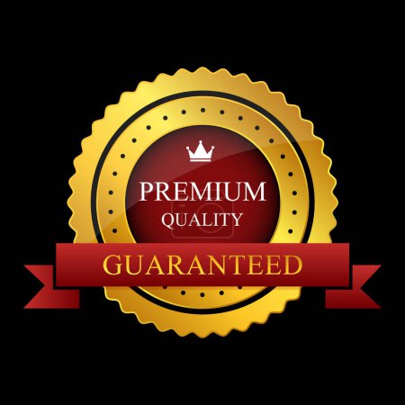 vector premium quality product with gold ribbon on black background