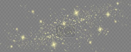 Ilustración de Polvo blanco. Las chispas blancas y las estrellas doradas brillan con una luz especial. El vector brilla sobre un fondo transparente - Imagen libre de derechos