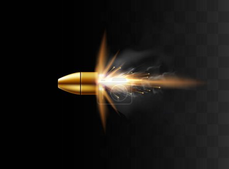 Illustration for Gunshots, bullet in motion, military smoke trails. Realistic flying bullet in motion. Smoke traces isolated on transparent background. Handgun shoot trails. - Royalty Free Image