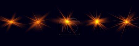 Illustration for Glowing light effects. Sparkling and shining stars, flashes of lights, abstract flares, bright glares. - Royalty Free Image