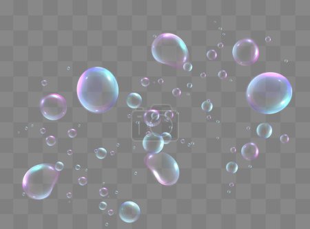 Conjunto de burbujas de jabón coloridas realistas para crear un diseño.