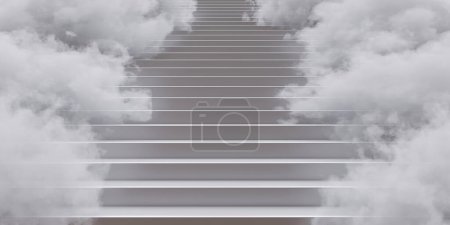 Foto de Escalera y nubes, Escaleras subiendo. Oportunidad de negocio y concepto de desafío. 3d renderizar - Imagen libre de derechos