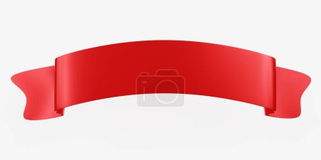 Red satin riibbon banner isolated on white background, top view, copy space. Christmas decoration, Valentine day. 3d render