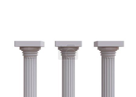 Téléchargez les photos : Trois colonnes de piliers de marbre grec antique isolé sur fond blanc - en image libre de droit