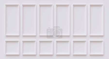 Foto de Clásico wainscot blanco Fondo panel de madera retro. Decoración de madera de abalorios de pared. 3d renderizar - Imagen libre de derechos
