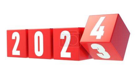 Téléchargez les photos : 2024 Nouvel An. Cubes rouges isolés sur fond blanc. 3d rendu - en image libre de droit