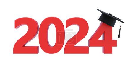 2024 Neues Akademisches Jahr, Klassenabschluss isoliert auf weißem 3D-Render