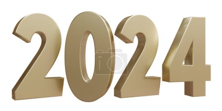 Téléchargez les photos : 2024 Nouvel An doré isolé sur fond blanc. 3d rendu - en image libre de droit