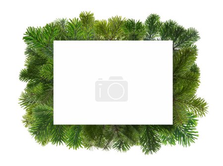 Téléchargez les photos : Carte blanche vide de Noël sur cadre de sapin isolé sur transparent, modèle de carte de vœux de Noël - en image libre de droit