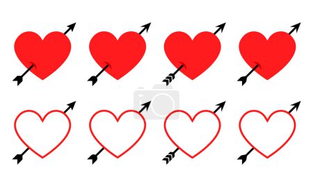 Set with through pierced heart. Heart and arrows vector icons. Valentine day. Symbol lovestruck.