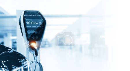 Photo for Electric car charging with station, EV fuel advance an modern eco system. - Royalty Free Image