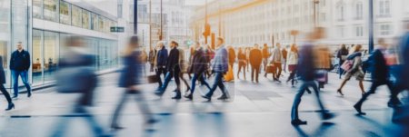 Photo for Beautiful motion blur of people walking in the morning rush hour, busy modern life concept. Suitable for web and magazine layouts. - Royalty Free Image