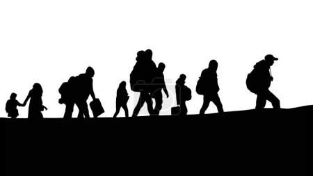Ilustración de Ilustración vectorial de refugiados caminando sobre fondo blanco - Imagen libre de derechos