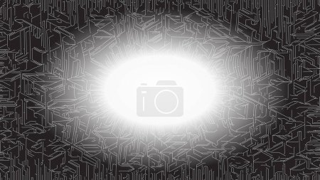 Black and white vector illustration of a background texture with a bright light in the middle.