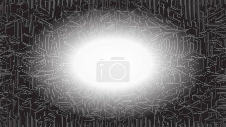 Black and white illustration of a background texture with a bright light in the middle.