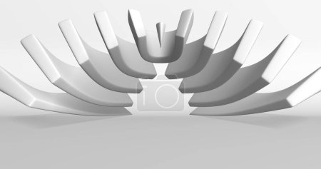 Abstract image in gray tones of a room with geometric symmetrical objects. Vector illustration.