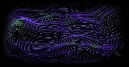 Lignes d'enroulement abstraites de différentes couleurs sur un fond noir. Illustration vectorielle dans le concept technologie, science, musique, modernité.