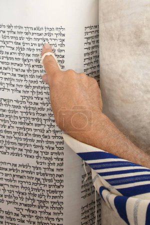 Photo for Jew reading from a Torah scroll, Western Wall, Jerusalem Old city - Royalty Free Image