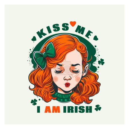 A cute red-haired Irish girl pursed her lips in a bow in anticipation of a kiss. Kiss me I'm Irish. St. Patrick's Day design