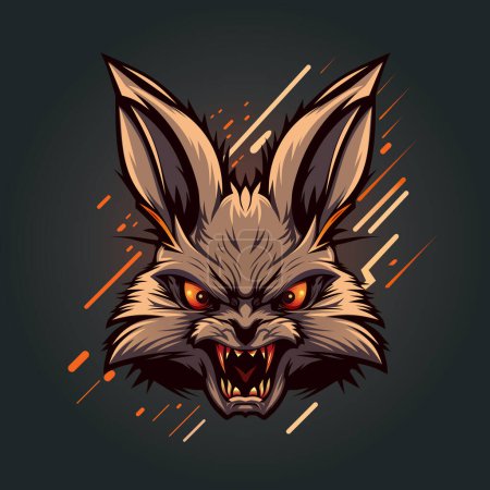 Illustration for Angry furious rabbit rabbit with burning eyes and bloodied teeth. Flat style logo. Vector illustration - Royalty Free Image