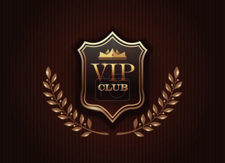 Ilustración de VIP club logo with laurel and crown on a luxury background. Golden monogram. Premium design. Vector illustration - Imagen libre de derechos