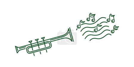 Téléchargez les illustrations : Jouer de la trompette et des notes ligne icône. Illustration vectorielle - en licence libre de droit