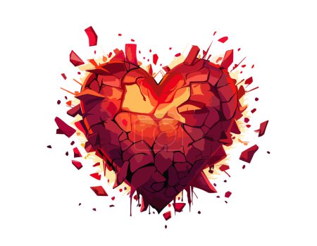 Illustration for Red hot heart shattering into pieces. Cartoon vector illustration - Royalty Free Image
