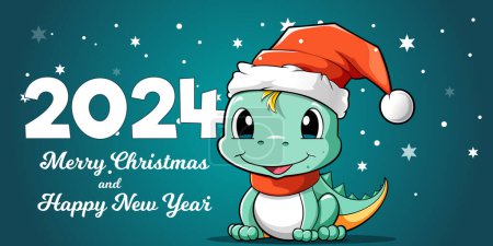 Ilustración de Banner de Año Nuevo con un pequeño símbolo de dragón verde lindo de 2024. Feliz Año Nuevo 2024. Ilustración vectorial - Imagen libre de derechos