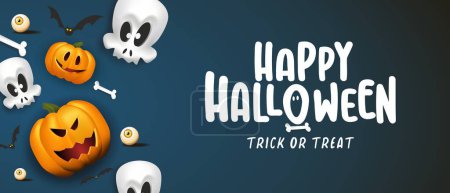 Téléchargez les illustrations : Modèle de bannière Halloween sombre avec citrouille d'Halloween et éléments d'Halloween. - en licence libre de droit