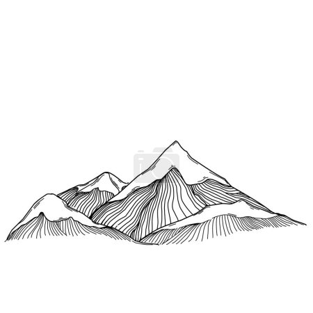 Téléchargez les illustrations : Illustration vectorielle dessinée à la main du style de gravure vintage avec des montagnes - en licence libre de droit