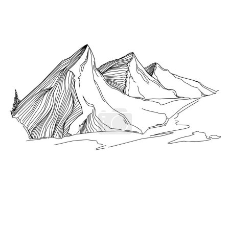 Téléchargez les illustrations : Line art mountain vector illustration on white - en licence libre de droit