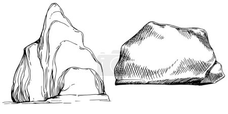 Téléchargez les illustrations : Stone Rock Monochrome Vector. Gravel And Pebble. Natural Rocky Slate Lump Engraving Template Hand Drawn In Retro Style Black And White Illustrations - en licence libre de droit