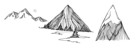 Téléchargez les illustrations : Line art mountain vector illustration on white - en licence libre de droit