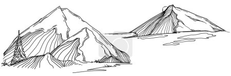 Ilustración de Line art mountain vector illustration on white - Imagen libre de derechos