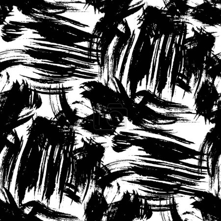 Illustration for Vector abstract black brush swirl. Decor ink freehand with a grunge brushstroke. Black and white engraved ink. Seamless background pattern. Texture print fabric wallpaper. - Royalty Free Image
