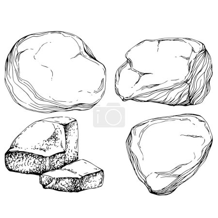 Illustration for Stone Monochrome sketch vector. Gravel And Pebble. Natural Rocky Slate Lump Engraving Template Hand Drawn In Retro Style Black And White Illustration - Royalty Free Image