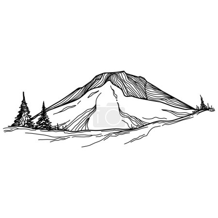 Téléchargez les illustrations : Hand sketch of winter mountains. Mountains sketch on a white background. Snowy mountain peaks and Shapes For Logos - en licence libre de droit