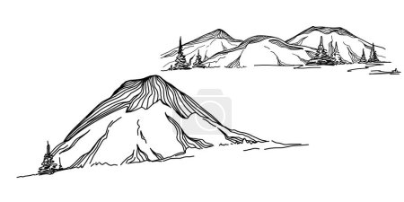 Illustration for Hand sketch of winter mountains. Mountains sketch on a white background. Snowy mountain peaks and Shapes For Logos - Royalty Free Image
