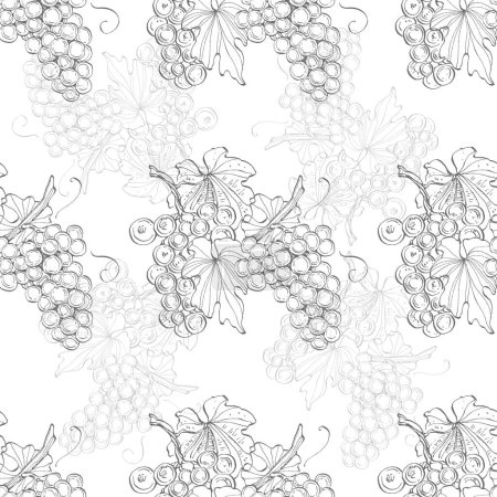 Ilustración de Seamless pattern with grape branch. Wineyard retro wallpaper. Garden background Sketch wild flower for background, texture, wrapper pattern, frame or border. - Imagen libre de derechos