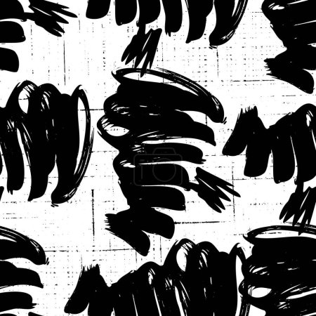 Illustration for Vector abstract black brush swirl. Decor ink freehand with a grunge brushstroke. Black and white engraved ink. Seamless background pattern. Texture print fabric wallpaper. - Royalty Free Image