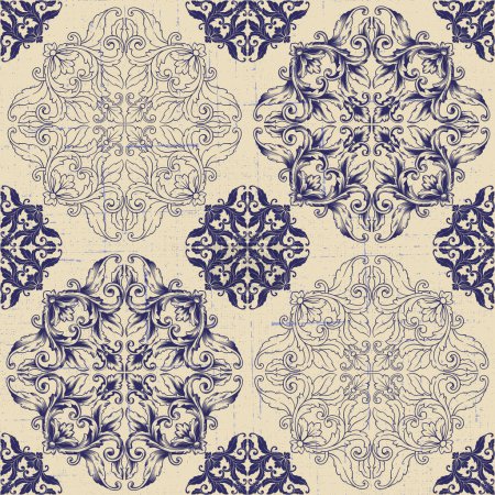 Illustration for Mega Gorgeous seamless baroque pattern from colorful Moroccan tiles, ornaments. Can be used for wallpaper, fill patterns, web page background, surface textures. - Royalty Free Image