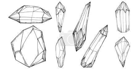 Ilustración de Ilustración del vector Cristal. Objetos geométricos modernos abstractos con formas de diamante, cristales. Dibujo de mano blanco y negro. - Imagen libre de derechos